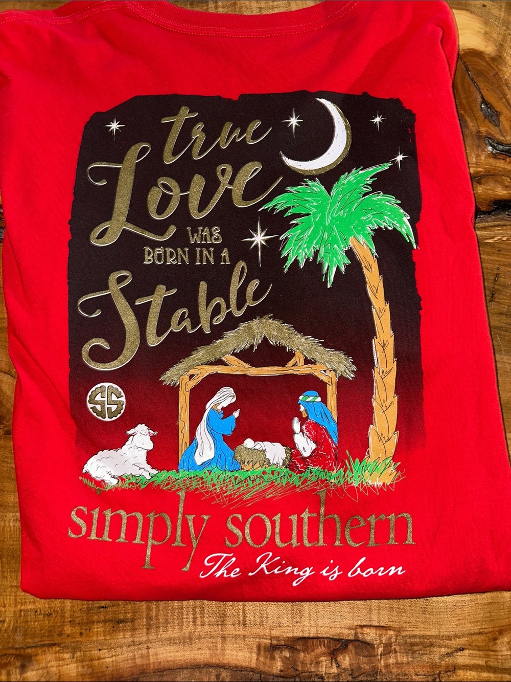 Christmas Simply Southern Bright Red long  Sleeve Tee with Small Logo